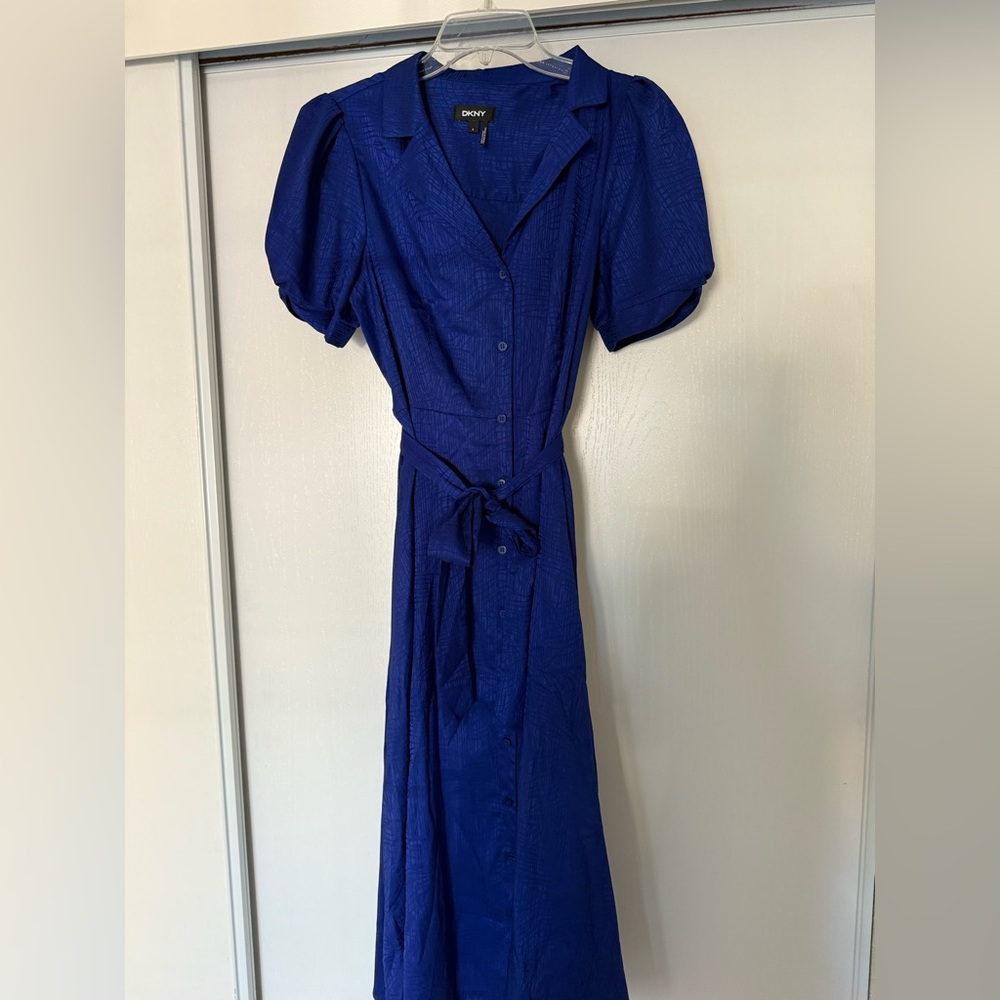 Dkny Blue Wrap Sundress with Puff Sleeves